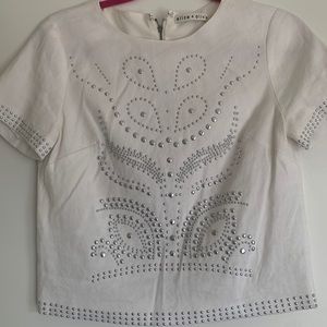 Alice & Olivia white bedazzled top